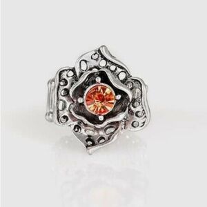 Ornate Silver Ring with Orange Gemstone
